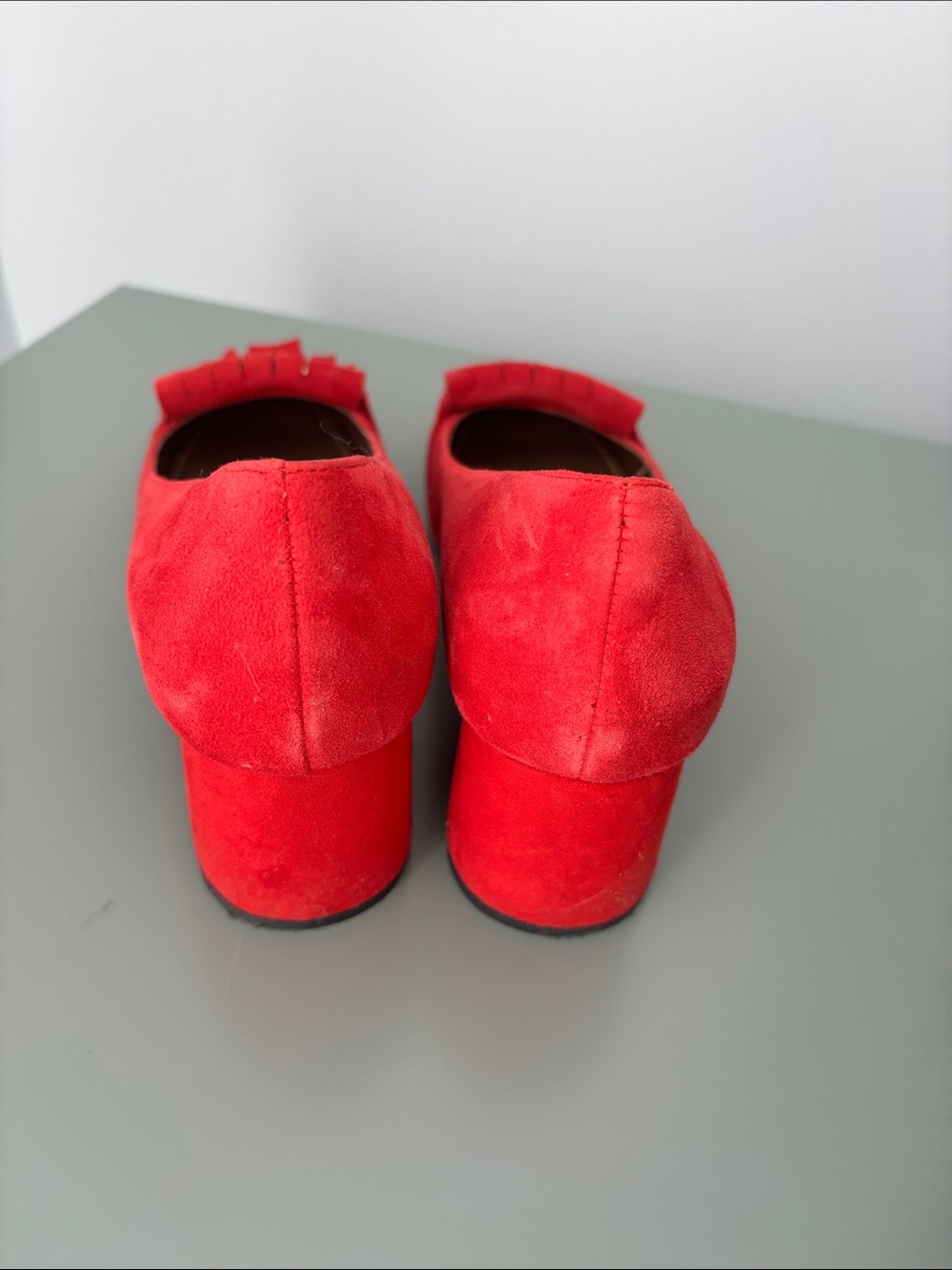 Anne Klein Red Suede Kiltie Loafers with Gold Accent - Picture 4 of 7
